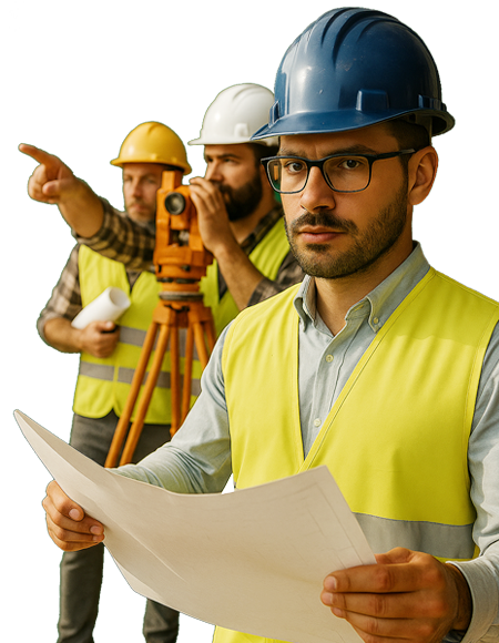 Site engineers reviewing drawings on a construction survey