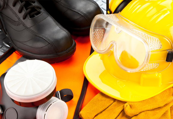 Helmet, goggles, gloves and safety footwear